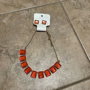 Orange rectangle earrings and necklace set